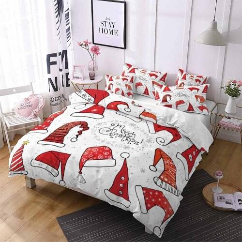 Christmas Hat Red White Quilt Bedding Sets Single Queen Duvet Cover Pillowcase Kids Comforter Cover Set Bedspread Bedding Set