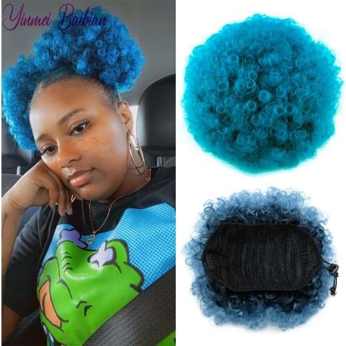 All Colors Short Afro Puff Hair Bun Chignon Drawstring Ponytail Synthetic Clip in Hair Extensions Kinky Puff Hair Yinmei Baibian