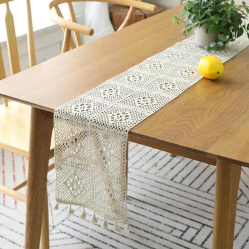 Macrame Table Runner Cotton Crochet Lace Boho Table Runner with Tassels for Wedding Home Dining Table Decor