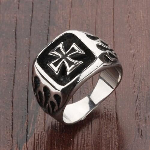 Vintage Alloy Engraving Design Religious Cross Mens Ring Punk Retro Hip-Hop Rock Single Man Ring Jewelry Accessory