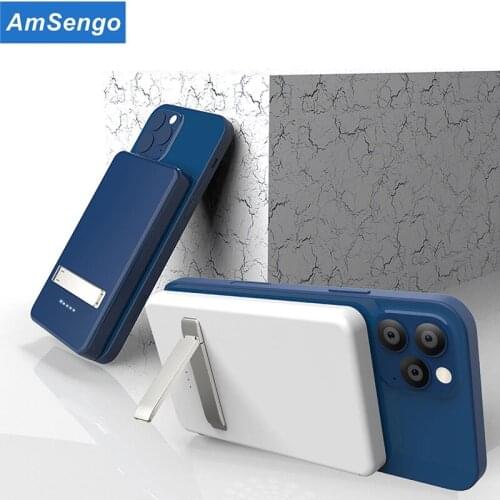 Amsengo Power Bank Wireless Charger 5000mAh For Magsafe iPhone 12Pro Backup Bracket Portable Powerbank for iPhone 12 Max Mini