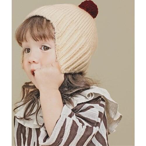 Knitted Kids Beanie Cap Girls Boys Winter Warm pom-pom Ear Protection Woolen Hat Baby Tide Warm Baby Bonnet Enfant Hat