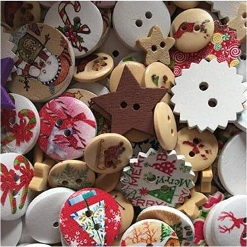 High Quality Random Mixed 25g Christmas Tree Pattern Wooden decorative Buttons For Scrapbooking Sewing Decoration Crafts 5BB5598