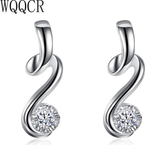 WQQCR 925 Silver Color Luxury Twisted Geometric Cute Earrings Girls Earrings Fashion Women Crystal Earrings