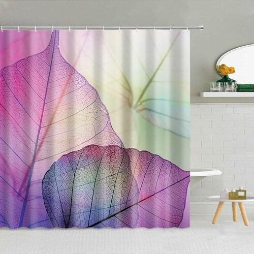 Leaves Printed Shower Curtains Green Tropical Plants Feather Bird Waterproof Bathroom Bathtub Decor Polyester Cloth Curtain Set