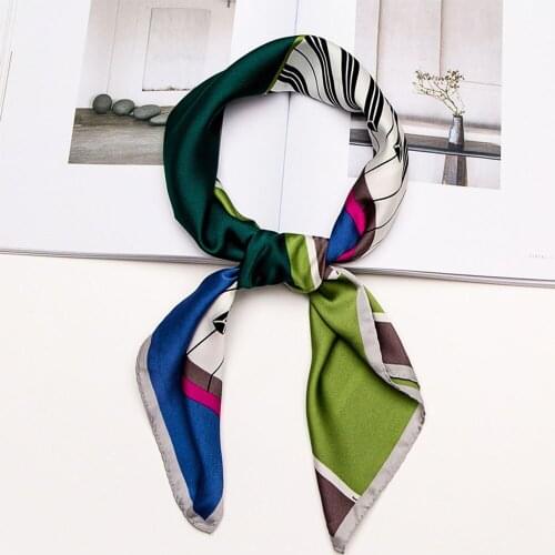 Women Imitation Silk Square Scarf Spring Summer Letters Printed Neckerchief Classic Design Soft Headband 70*70 cm