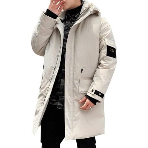 2019 Winter New Style Mens Hooded down Jacket Mid-length Korean-style Stylish MENS Wear Solid Color Trench Coat Jacket