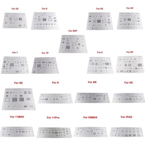 1PC Stainless Steel IC Chip BGA Reballing Stencil Kits Set Solder Template for iPhone XS MAX/XR/XS/X/8 Plus/8/7 Plus/7/6S Plus/6