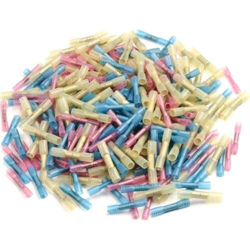 50Pcs Heat Shrink Butt Terminals Insulated Seal Electrical Wire Connectors AWG 22-10 Cable Crimping Terminals Connectors Kit