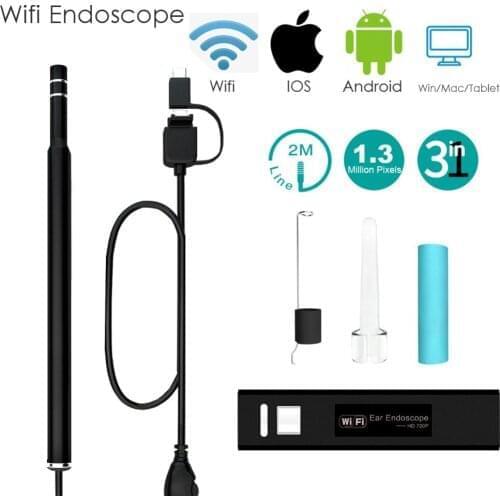 1.3MP USB HD 720P Wifi Visual Ear Endoscope Spoon 5.5mm Camera Borescope Android PC IOS Tablet Iphone Ear Pick Tool Otoscope