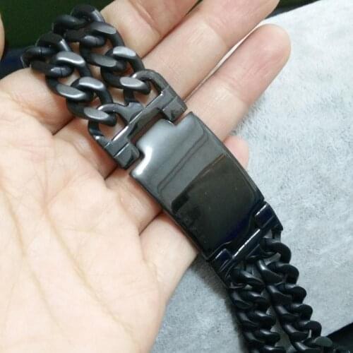 Granny Chic Mens High Quality 316L Stainless Steel Jewelry Punk Black Color Double Hand Chain Bracelet For Male Women