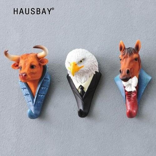 Cartoon Animal Head Sculpture Decorative Hook Deer Lion Head Hooks House Bar Wall Hanging Decoration Coat Hat Storage Rack 04283