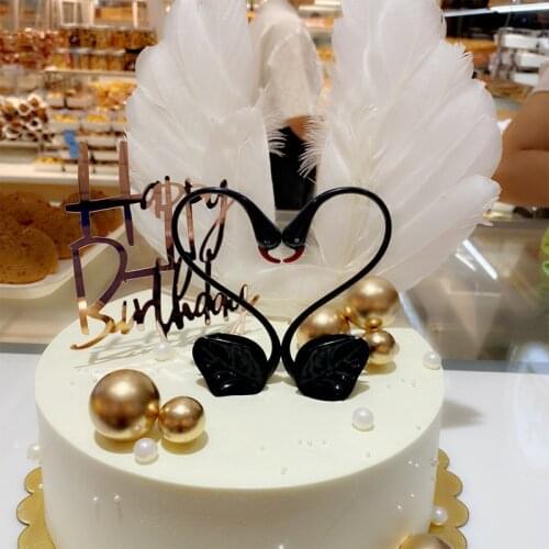 2pcs/Lot White Black Table Swan Baking Decorative Birthday Anniversary Ornament Cake Topper Figure Paper Weight Desk Home Decor