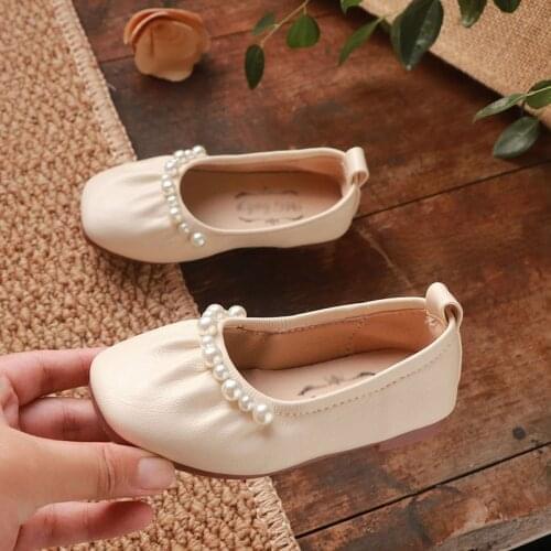 Spring Autumn Kids Children Girls Flat Pearl PU Leather Shoes Kids Baby Girl Dress Princess Shoes Toddler Shoes Loafers Flats