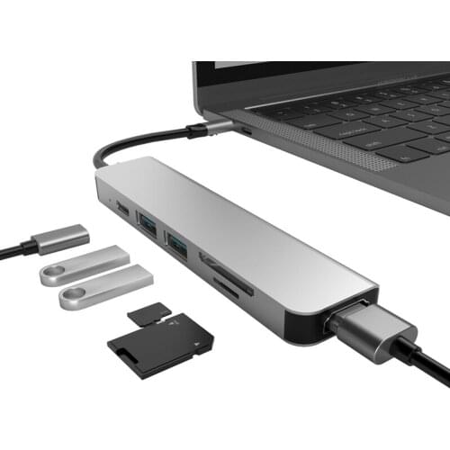 6-In-1 Docking Station, Type-C To Usb3.0X2+Sd+Tf+Hdmi+Pd Interface Converter Adapter, Support Type-C Channel Computer