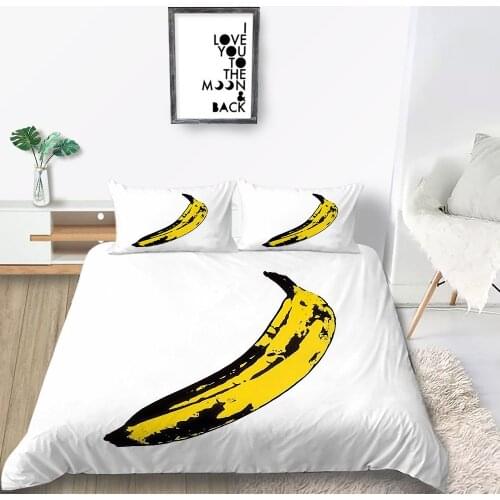 Thumbedding Banana Bedding Set White Soft Simple Print Duvet Cover Hot Sale King Queen Double Full Twin Unique Design Bed Set