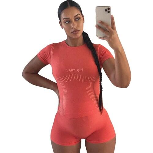 Classic Letter Printed Tracksuit Two Piece Outfits For Women Gym Yoga Sets Short Sleeve T-Shirt Top And Biker Shorts Sweatpants