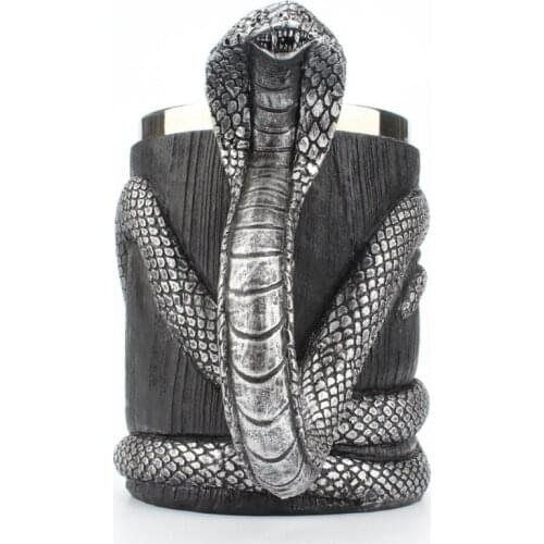 Creative 600ml Stainless Steel Beer Mug 3D Resin Cobra Snake Handle Double Layer Drinking Cup Coffee Milk Tea Wholesale&Dropship