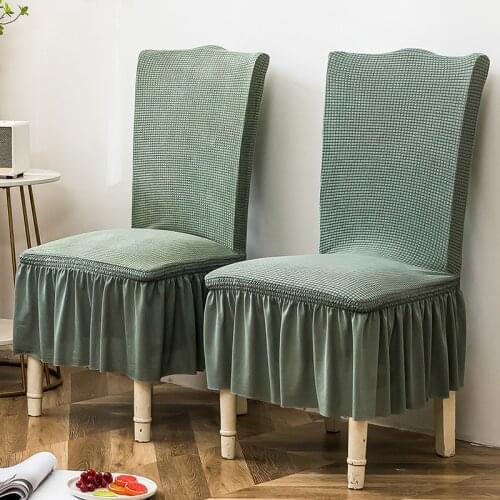 Mkzoom thick Jacquard chair skirt slipcovers for dining room chair protector chair cover elastic solid stretch chair cover