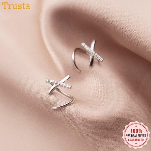 Trusta Fashion 925 Sterling Silver X Letter Dazzling CZ Ear Bones Ear Buckle Ring Tightly Packed Mini Double Ring Earring DS2489