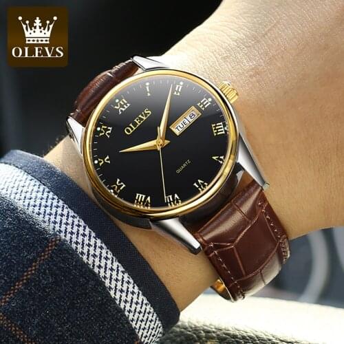 OLEVS Men Watch Fashion Sport Wrist Watch Alloy Case Leather Watch Quartz Business Wristwatch calendar Clock relogio masculino