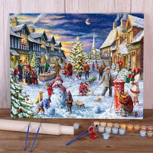 Landscape Winter Snow Scenery Coloring By Numbers Painting Set Oil Paints 40*50 Canvas Painting Loft Picture Handiwork