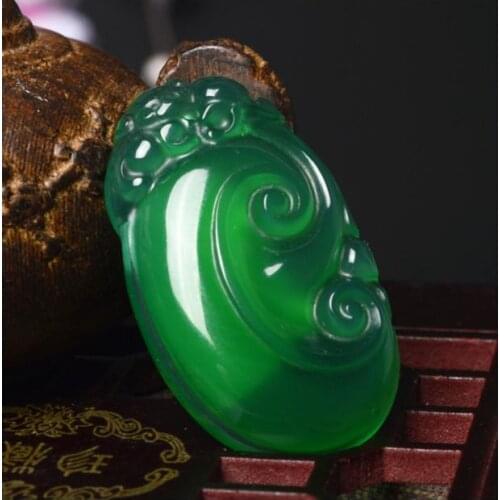 Natural authentic green chalcedony carved financial resources rolling Lucky Ruyi pendant