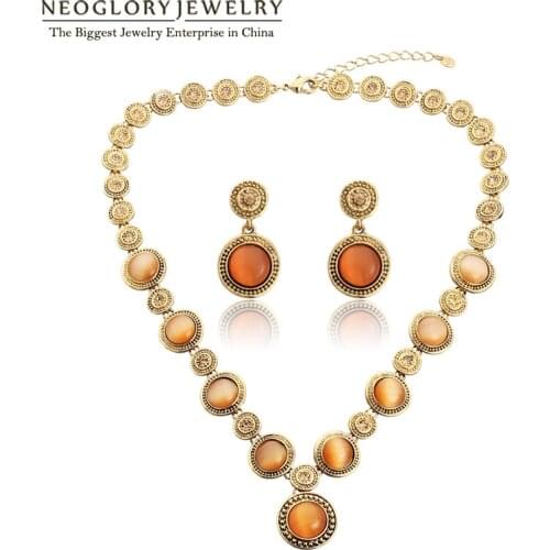 Neoglory Austrian Rhinestone Opal Bridesmaid Jewelry Set Chain Necklace Earrings Brand 2020 New Vintage Style JS10