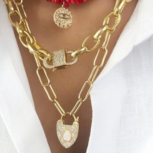 2020 Novelty Creative Design Lock Shape Pendant Necklace Curb Cuban Chain Accessories Women Gifts Punk Statement Chunky Jewelry