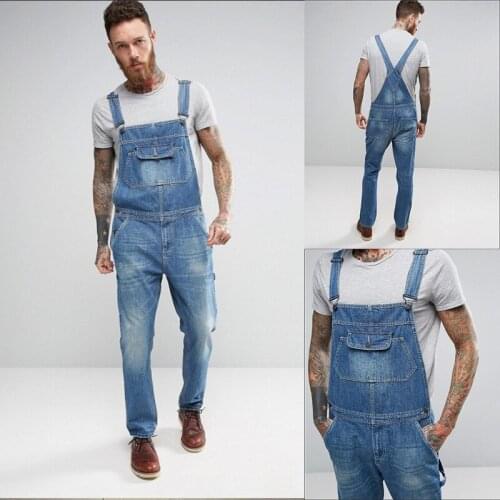 2021 New Mens Jeans Jumpsuit Slim Full Length Denim Overalls Suspender Pants S-3XL Drop shipping