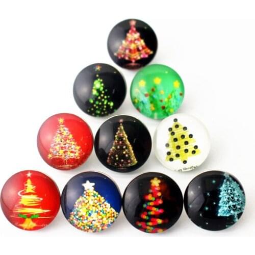 Wholesale 20pcs/lot Christmas Tree Snap Buttons Print Glass Buttons Charms Fit DIY Snap Bracelets Christmas Gift Jewelry