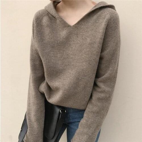 Fall Sweaters for Women Knit Pullover Autumn Casual Hooded Long Sweater Solid Loose Thin Korean Knitted Sweaters for Women