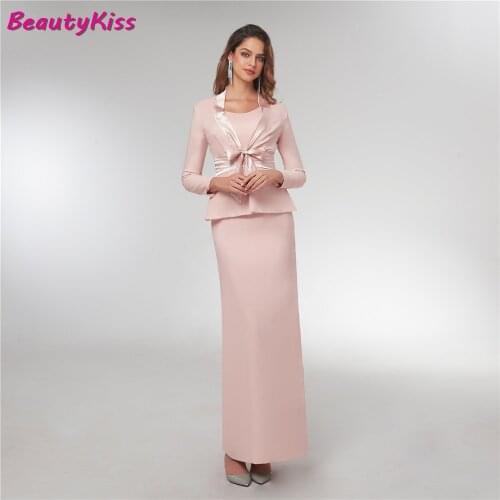 With Jacket 2020 Mother Of The Bride Dresses Sheath Appliques Beaded Ankle Length Party Dress Mother Dress For Wedding