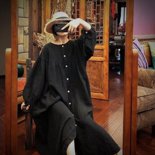 Women Plus Size Robe Dress Ladies Linen Loose Robe Dresses Female 2020 Oversized Flax Dress Autumn Spring Dress