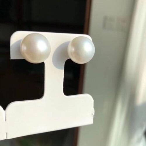 D123 Fine Jewelry Pure 18 K Gold Natural Fresh Water White 11-12mm Round Pearl Earrings for Women Fine Pearl Earrings