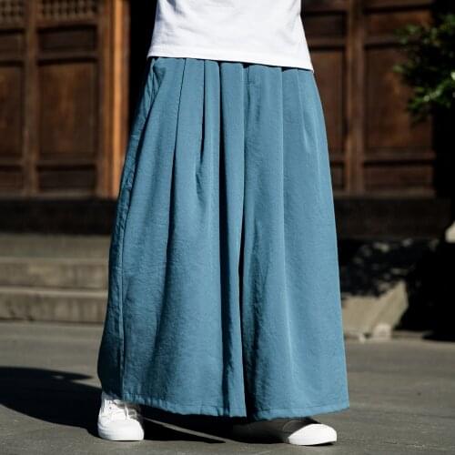 Traditional Chinese Costume Loose Plus Size Tai Chi Wide-leg Pants Kung Fu Kimono Harajuku Casual Pants Japanese Hakama Men