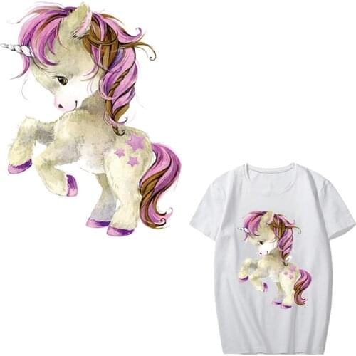 Iron on Cute Unicorn Patches for Kids Clothing DIY T-shirt Dresses Applique Heat Transfer Vinyl Stickers Stripes on Clothes