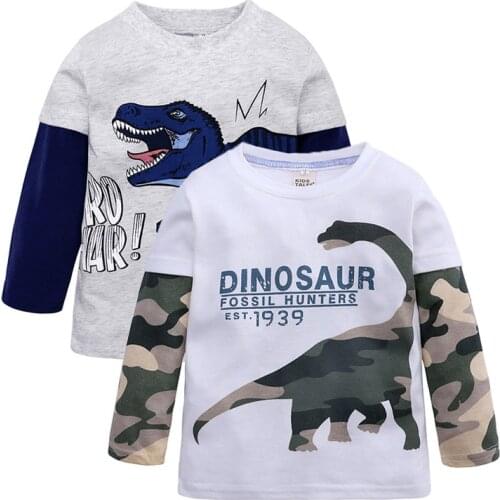 Spring Autumn Cartoon Dinosaur Boys Long Sleeve T-Shirt for 2-7 Years Old Cotton Children Kids Boys Tops Tees T Shirt TB0564