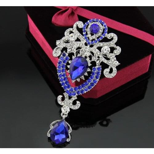 Luxurious Large Size Clear Crystal Fashion Water Drop Rhinestones Brooches for Women Gold or Silver Color Plated 9.8 cm