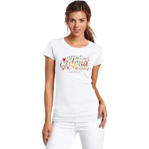 BLWHSA Flower Letters HAWAII T Shirt for Women New Originality Casual Female T Shirt Good Quality Cotton Tops Brand Shirts