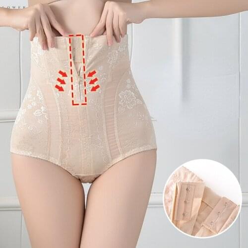 Women Shapers High Waist Zipper Abdominal Cotton Panties Seamless Solid Color Slim Control Panties Plus Size