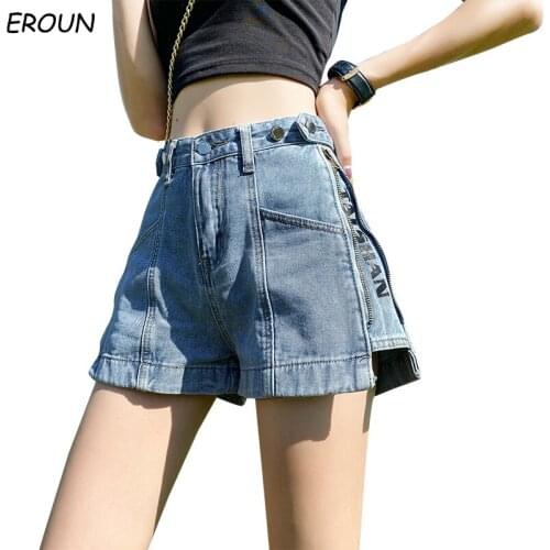 Denim Shorts for Women Worn Outside Shorts 2020 Summer New Designer Side Zipper Sexy Jeans High Waist Wide Leg Ladies Shorts