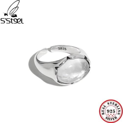 SSTEEL Vintage Crystal Rings Sterling Silver 925 For Women Minimalist Geometric Designer Open Ring 2021 Trend Fine Jewellery