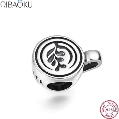 Coffee Cup Metal Beads for Women Charm Bracelet 925 Sterling Silver Fashion Charms Jewelry