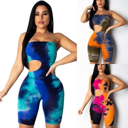 2020 Summer Women Tie Dyeing Jumpsuits Bodycon Strapless Bodysuit Casual Jumpsuit Club Party Romper Playsuits