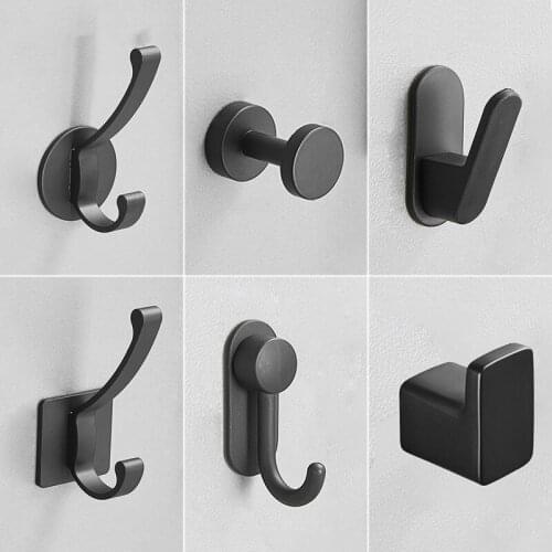 1Pc Aluminum Alloy Black Clothes Hook Bathroom Coat Hook Bedroom Robe Hook Coat Hook Living Room Home Accessories Wall-Mounted