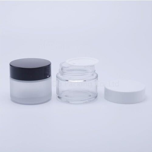 2pcs 100g Glass Cream Jars Cosmetic Packaging with lid plastic caps & inner liners round empty small glass jars