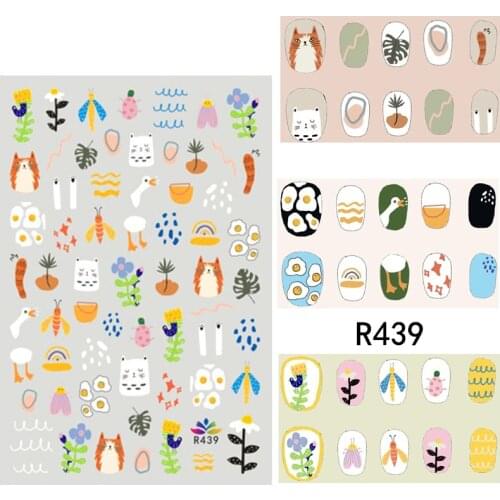 3D Stickers for Nails Cartoon Animal Flowers Stripe Slider Design Nails Art Manicure Stickers Summer Fashion Nails Accessories