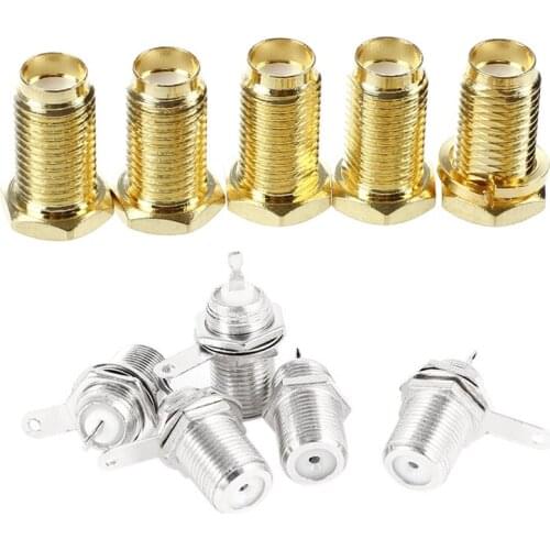 5 Pcs F Type Panel Mounted Socket Female Jack Solder Connector Adapter & 5 Pcs SMA Female Nut Bulkhead Crimp Straight RF Coax Co