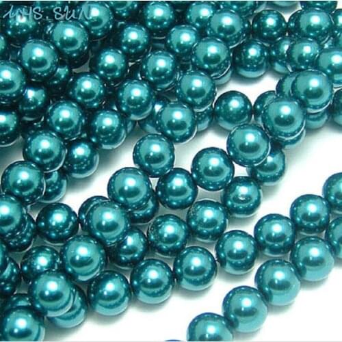 MHS.SUN Jewelry accessories 3mm-16mm peacock blue loose imitation pearl round spacer glass beads for garment decoration